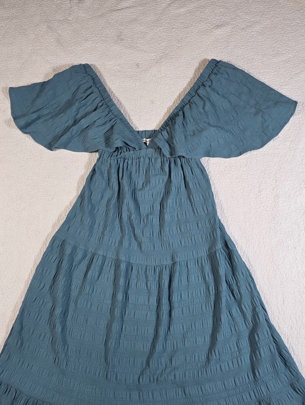 Hunter & Brown Teal Blue Flutter Sleeve Maxi Dress - Picture 3 of 8
